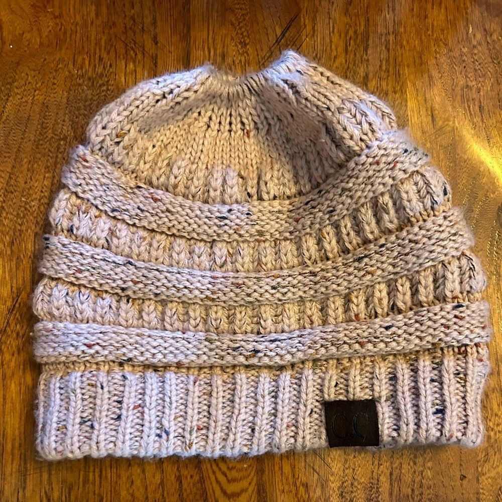 C.C. Pink Knitted Ponytail Hat
